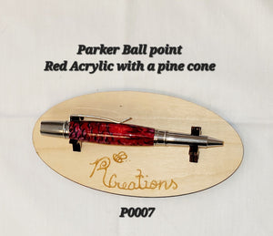 P0007  Red Acrylic with Pine Cone Parker Ball Point