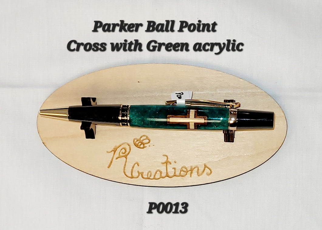 P0013  Cross in Green acrylic Parker Ball Point