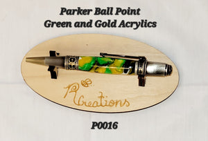 P0016  Green and Gold acrylic Parker Ball Point