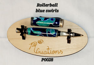 P0028 Blue swirls Rollerball Pen