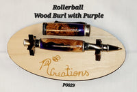 P0029 Wood burl with purple acrylic Rollerball Pen