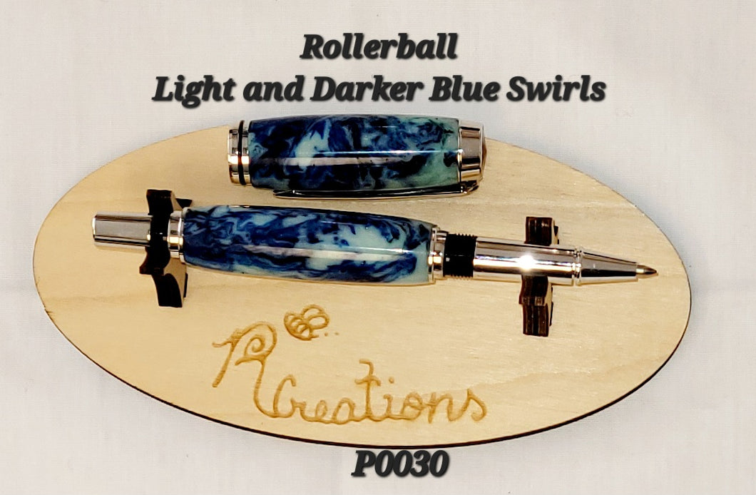 P0030 Light and dark blue swirled acrylic Rollerball Pen