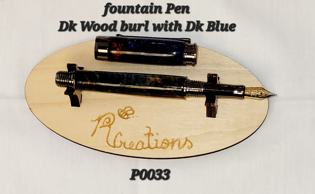 P0033 Dark blue with burl Fountain Pen