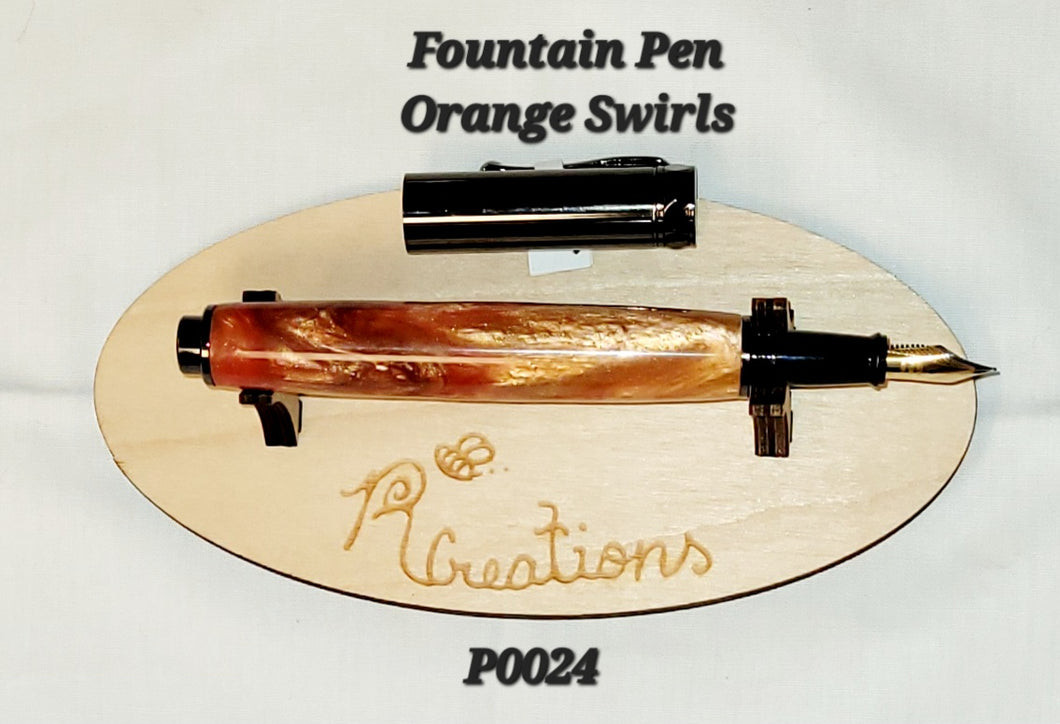 P0024 Orange swirl acrylic swirl Fountain Pen